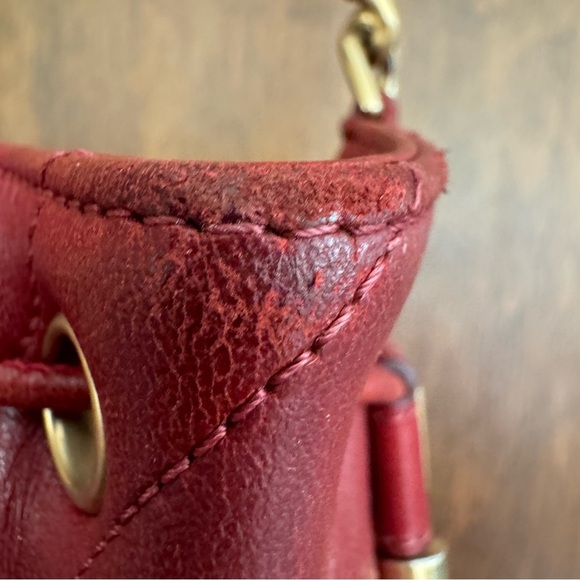 Chanel Chevron Red Leather Bucket Bag with Gold Accents - Picture 10 of 16